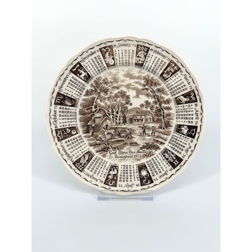 Alfred Meakin 1973 Calendar Plate England Brown Transferware Vintage